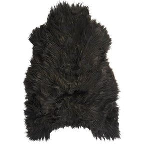 Example of a brown and black Icelandic sheepskin rug shown on a white background