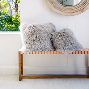 Mongolian Sheepskin Cushion - Light Grey 40cm