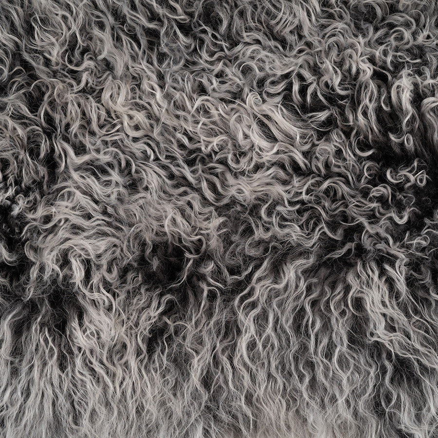 Mongolian sheepskin fleece dyed in charcoal with white tips