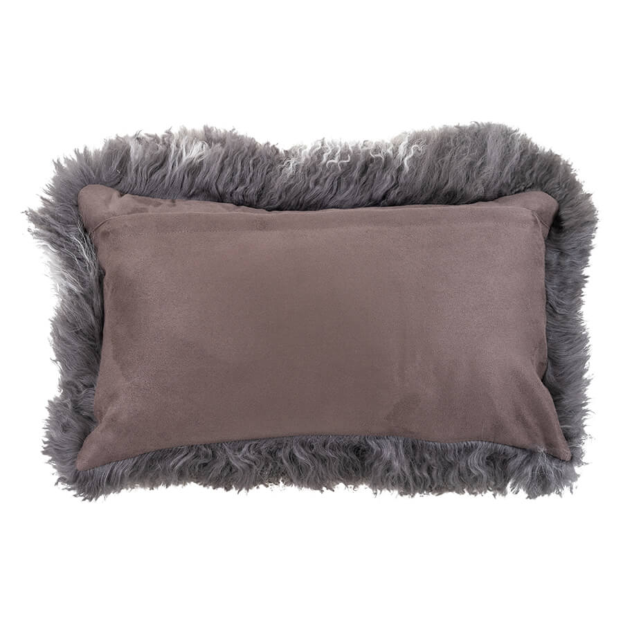 Mongolian Sheepskin Cushion - Charcoal White Tip Lumbar