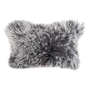 Mongolian Sheepskin Cushion - Charcoal White Tip Lumbar