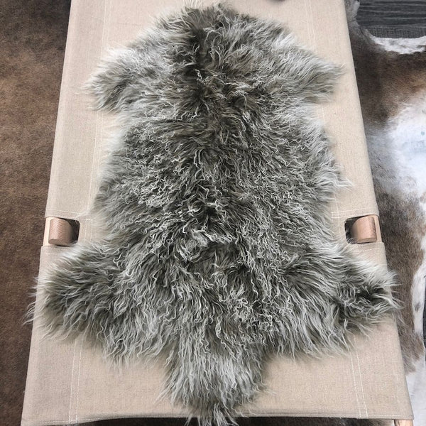 Khaki Green Mongolian Sheepskin throw Rug | Hides of Excellence