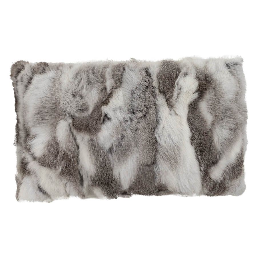 Rabbit Fur Pillow Lumbar - Grey and White