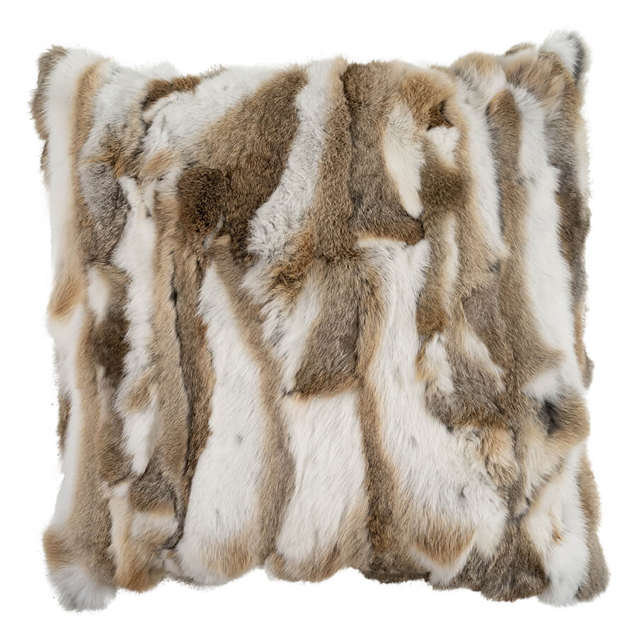 Rabbit Fur Pillow 60cm - White Brown